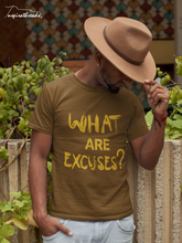 Load image into Gallery viewer, What Are Excuses? Brown/ Gold Special Edition Greek Short Sleeve T-Shirt