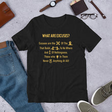 Load image into Gallery viewer, What Are Excuses? Poem Gold Special Edition Greek Unisex Short Sleeve T-Shirt
