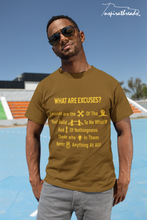 Load image into Gallery viewer, What Are Excuses? Brown/ Gold Special Edition Greek Poem Short Sleeve T-Shirt
