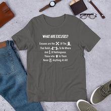 Load image into Gallery viewer, What Are Excuses? Special Edition Greek Poem (Multi-Color) Unisex Short Sleeve T-Shirt
