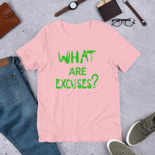 Load image into Gallery viewer, What Are Excuses? Pink/Green Special Edition Greek Short Sleeve T-Shirt
